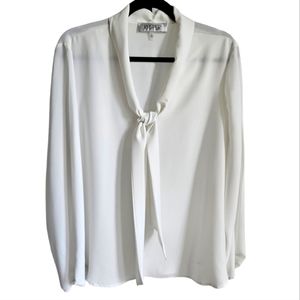 Kasper White Tie Neck Blouse XL